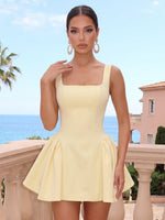 Pleated Satin A Line Square Neck Sleeveless Short Homecoming Dresses