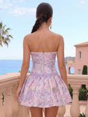 Jacquard Satin A Line Short Strapless Homecoming Dresses with Bow