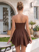 Satin A Line Strapless Sleeveless Pleated Short Homecoming Dresses