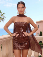 Sequins Sheath Strapless Short Homecoming Dresses with Scarf