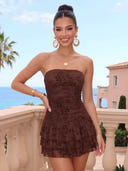 Floral Print Tiered Strapless Sleeveless Short Homecoming Dresses