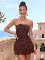 Floral Print Tiered Strapless Sleeveless Short Homecoming Dresses