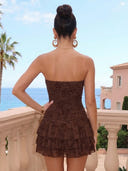 Floral Print Tiered Strapless Sleeveless Short Homecoming Dresses