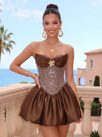Satin A Line Sweetheart Flower Bud Homecoming Dresses