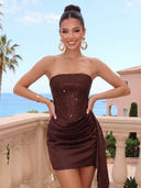 Sequins Sheath Strapless Ruched Short Homecoming Dresses