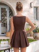 Satin A Line Boat Neck Sleeveless Pleated Short Homecoming Dresses