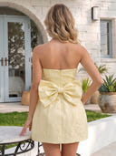Satin Jacquard Strapless A Line Short Homecoming Dresses with Bow