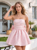 Jacquard Satin A Line Strapless Short Homecoming Dresses with Bow