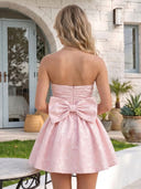 Jacquard Satin A Line Strapless Short Homecoming Dresses with Bow
