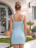 Sequins Sheath Square Neck Sleeveless Short Homecoming Dresses