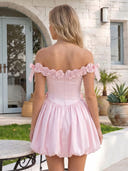 Satin 3D Flowers A Line Off the Shoulder Short Homecoming Dresses