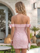 Sequins Sheath Off the Shoulder Short Homecoming Dresses with Bow