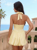 Satin A Line Halter Flower Bud Sleeveless Short Homecoming Dresses