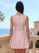 Jacquard Satin A Line Boat Neck Sleeveless Short Homecoming Dresses