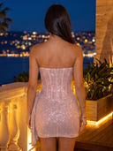 Sequin Sheath Corset Strapless Ruched Short Homecoming Dresses