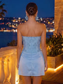 Lace Appliques Sheath Strapless Mini Homecoming Dresses