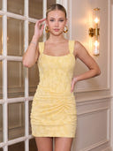Jacquard Sheath Square Neck Short Homecoming Dresses