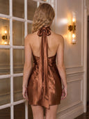 Satin Sheath Halter Short Homecoming Dresses