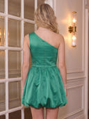 Satin Flower Bud One Shoulder Short Homecoming Dresses