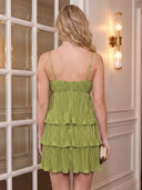 Pleated Satin A Line Tiered V Neck Short Homecoming Dresses