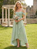 Chiffon A Line Off the Shoulder Bridesmaid Dresses with Ruches