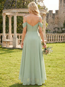 Chiffon A Line Off the Shoulder Bridesmaid Dresses with Ruches