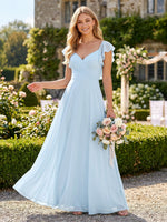 Chiffon A Line V Neck Bridesmaid Dresses with Ruched