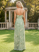 Chiffon Sheath Floral Bridesmaid Dresses with Slit