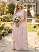 Chiffon One Shoulder A Line Tiered Bridesmaid Dresses