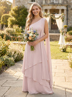 Chiffon One Shoulder A Line Tiered Bridesmaid Dresses