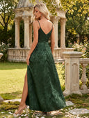 Chiffon Sheath Floral Cowl Neck Bridesmaid Dresses with Slit