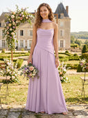 Chiffon A Line Cowl Neck Bridesmaid Dresses with Scarf