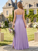 Chiffon Spaghetti Straps A Line Ruched Bridesmaid Dresses with Slit