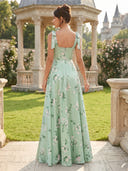 Floral Satin A Line Square Neck Bridesmaid Dresses with Slit