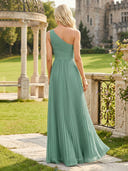 Chiffon A Line One Shoulder High Low Ruched Bridesmaid Dresses