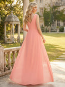 Chiffon V Neck A Line Sleeveless Ruched Bridesmaid Dresses