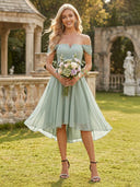 Chiffon Off the Shoulder A Line Short Bridesmaid Dresses