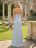 Satin Mermaid Square Neck Spaghetti Straps Bridesmaid Dresses with Slit