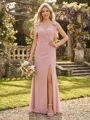 Chiffon V Neck Sleeveless Mermaid Bridesmaid Dresses with Bow