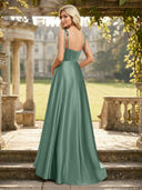Satin A Line Square Neck Spaghetti Straps Corset Bridesmaid Dresses