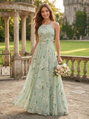 Chiffon A Line Halter Floral Bridesmaid Dresses
