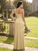 Satin One Shoulder Mermaid Bridesmaid Dresses with Slit