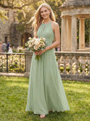 Chiffon Halter A Line Floor Length Bridesmaid Dresses