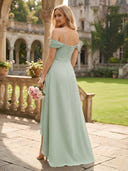 Chiffon Ruched A Line V Neck Off the Shoulder Bridesmaid Dresses