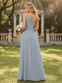 Chiffon One Shoulder Long A Line Bridesmaid Dresses with Slit