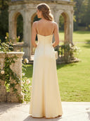Satin Mermaid Cowl Neck Spaghetti Straps Long Bridesmaid Dresses with Slit