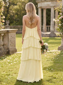 Tiered Chiffon A Line Halter Long Bridesmaid Dresses