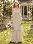 Tiered Chiffon A Line Halter Long Bridesmaid Dresses