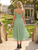 A Line Chiffon Off Shoulder Sleeveless High Low Bridesmaid Dresses