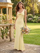 Mermaid Satin Cowl Neck Sleeveless Long Bridesmaid Dresses